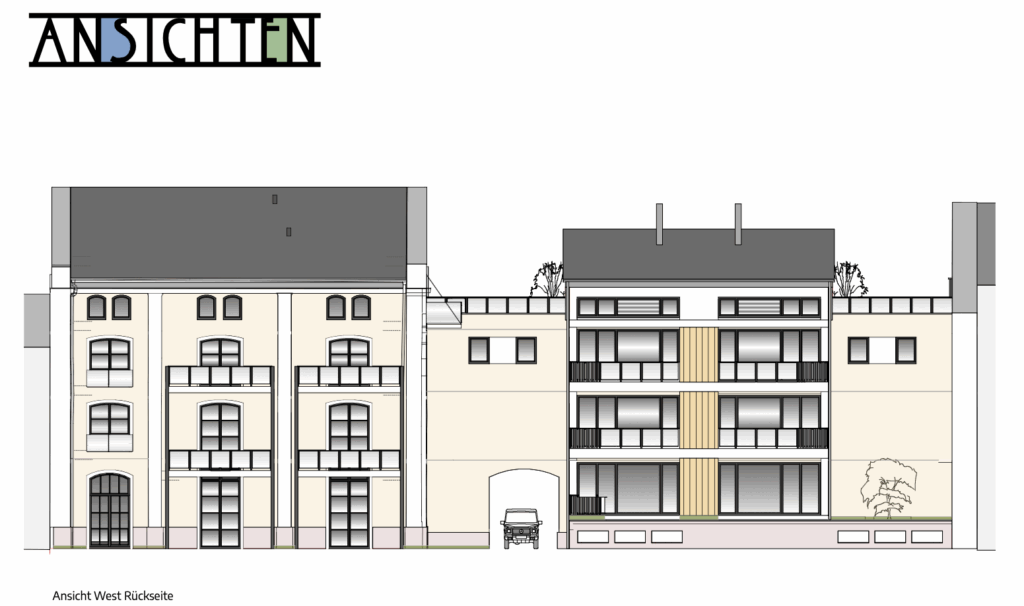 Innenstadt Denkmalimmobilie in Deutschland - historische Gebäudefassade mit Modernisierung.